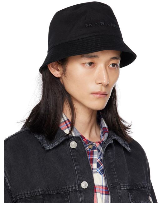 Isabel Marant Black Haley Logo Bucket Hat for men