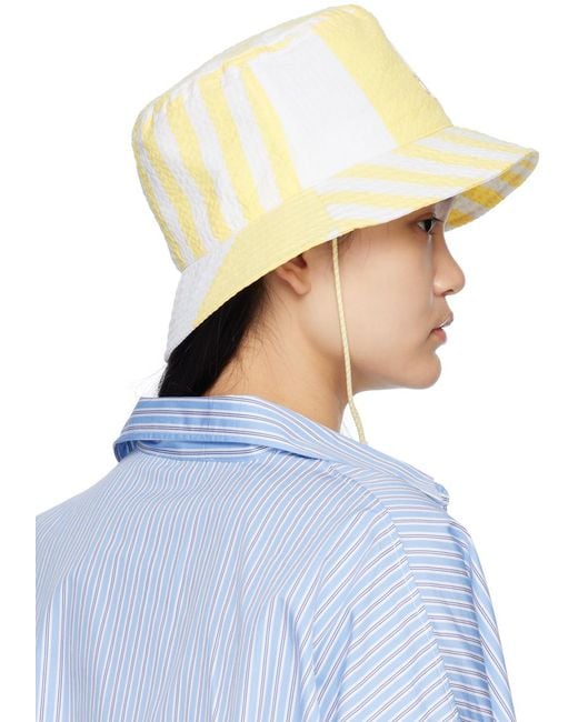 Maison Kitsuné Blue Yellow & White Hotel Olympia Edition Poolside Stripes Bucket Hat