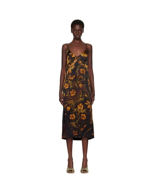 Dries Van Noten Brown Satin Midi Dress
