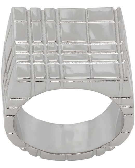 Burberry Metallic Silver Check Ring for men