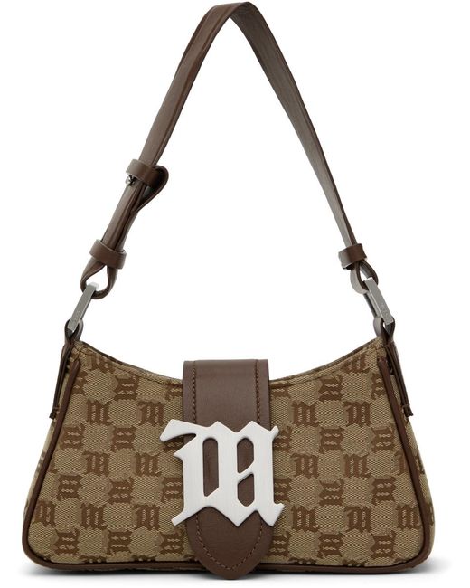M I S B H V Brown Mini Jacquard Monogram Shoulder Bag