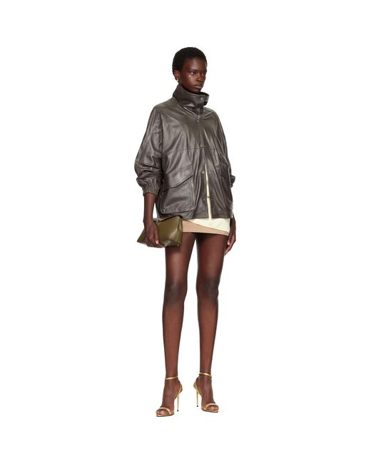 Nour Hammour Brown Taupe Anorak Leather Jacket
