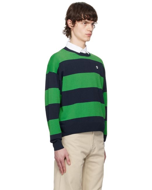 Coperni Green Striped Crewneck Sweater for men