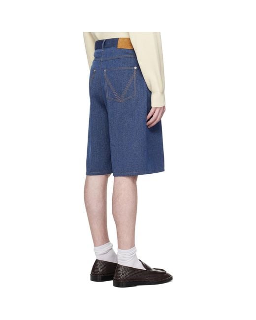 Bottega Veneta Blue Melange Drill Shorts for men