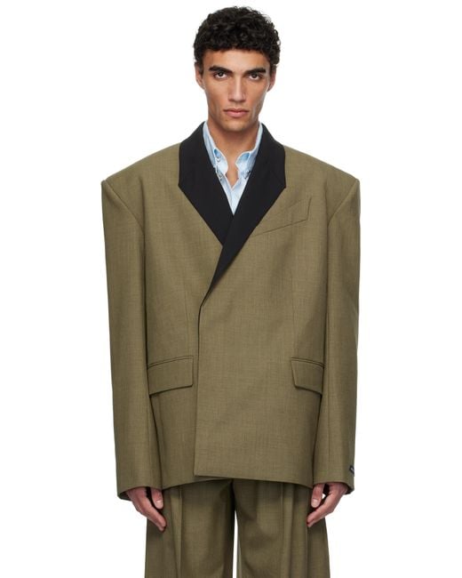 Mugler Green Khaki Contrasted Collar Tailored Blazer for men