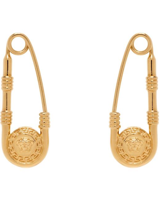 Versace Metallic Gold Safety Pin Earrings for men
