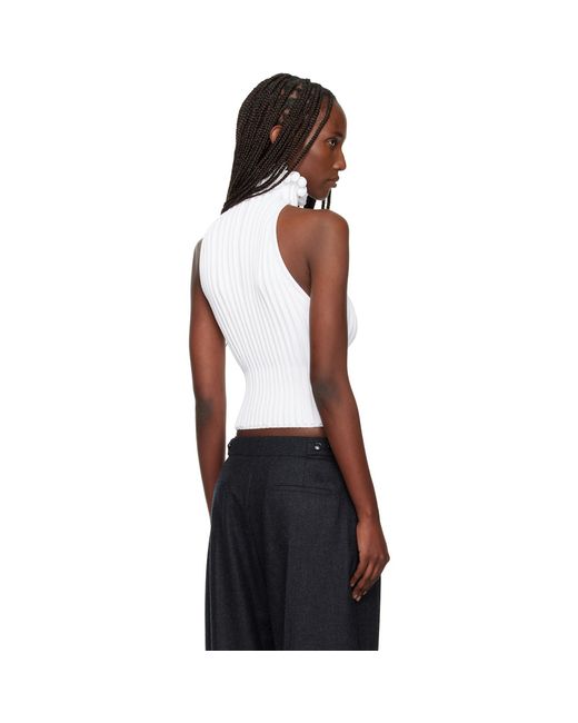 Alaïa Black Ribbed Knit Curled Trimmed Halter Top