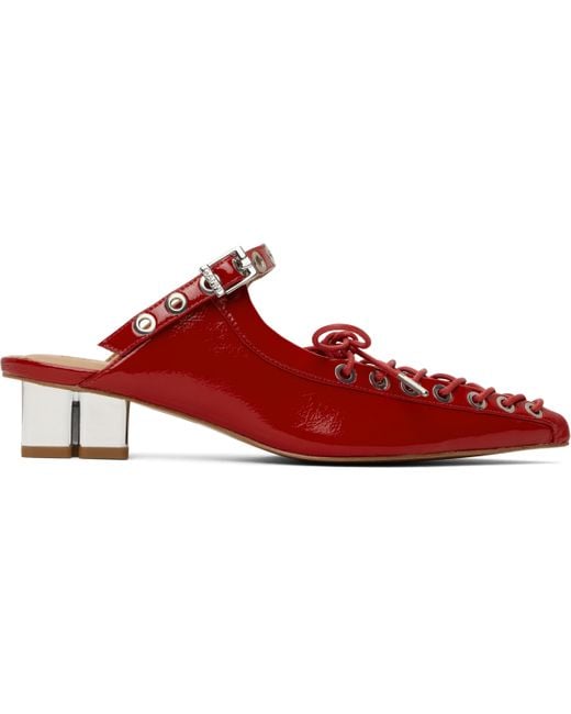 Ganni Red Lace-Up Mules