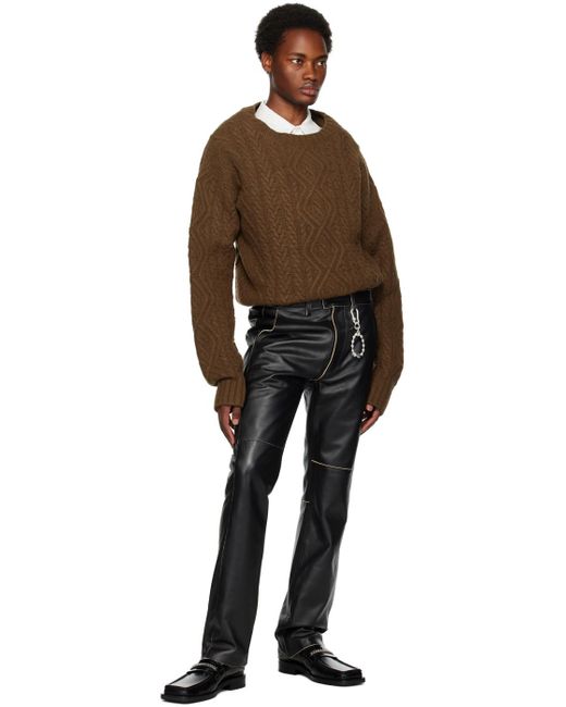 Martine Rose Black Raw Edge Leather Pants for men