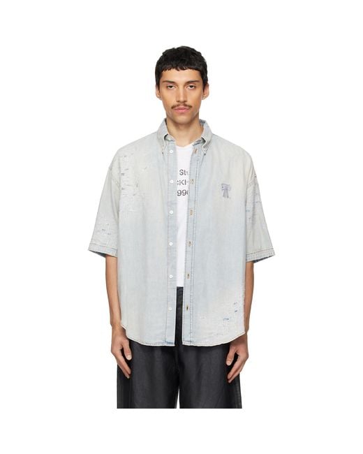 Acne White Mended Denim Shirt for men