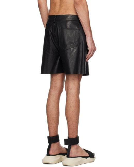 Rick Owens Black Hollywood Geth Leather Shorts for men