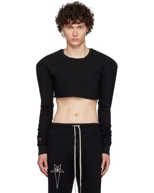 Rick Owens Black Champion Edition Girdered Cropped Harness T-Shirt for men