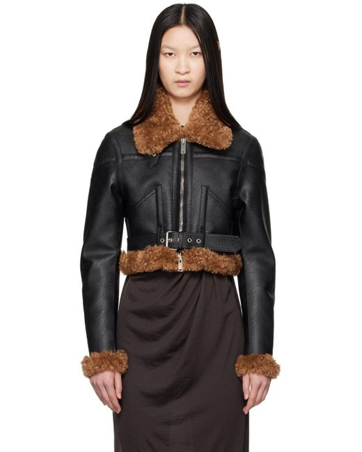 Stella McCartney Black Plush Teddy Faux-leather Biker Jacket