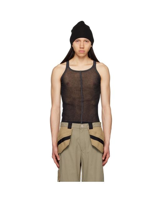Dion Lee Black Semi-Sheer Tank Top for men
