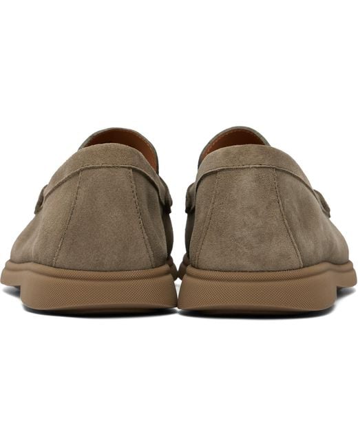 Boss Gray Khaki Suede Logo Penny Trim Loafers for men