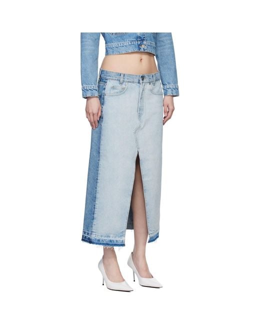 Stella McCartney Blue Contrast Panel Denim Midi Skirt