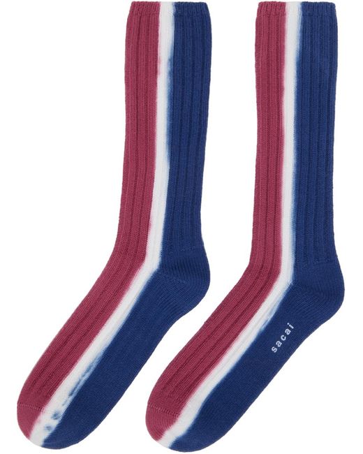 Sacai Blue Red & Navy Vertical Dye Socks for men