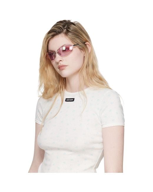 Miu Miu Pink Rimless Metal Oval Sunglasses