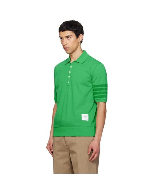 Thom Browne Green Garment Overdyed Jersey 4-Bar Polo for men