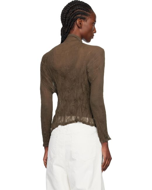 Issey Miyake Khaki Chiffon Twist Cardigan in Brown | Lyst