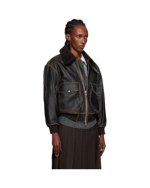 DUNST Black A-2 Shearling Collared Leather Jacket