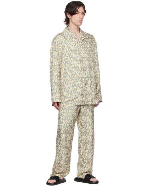 Versace Natural Blue & Off-white Allover Pyjama Pants for men