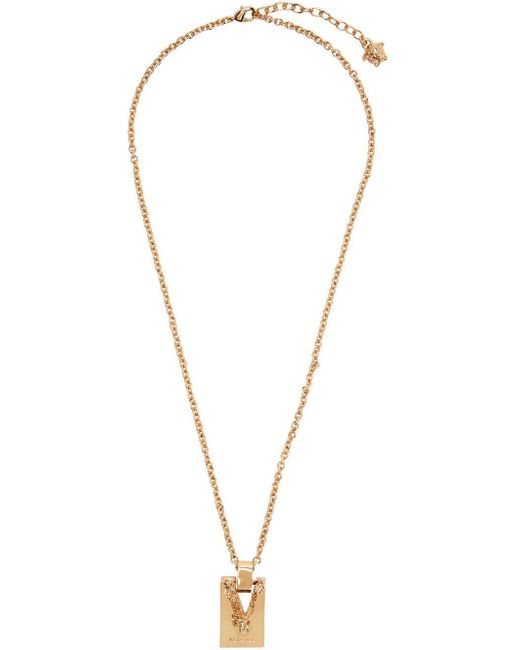 Versace Multicolor Gold Barocco V Pendant Necklace for men