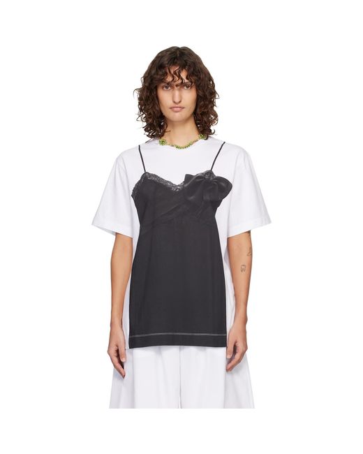 Simone Rocha Black Bow Sash Slip Dress Trompe L'Oeil T-Shirt