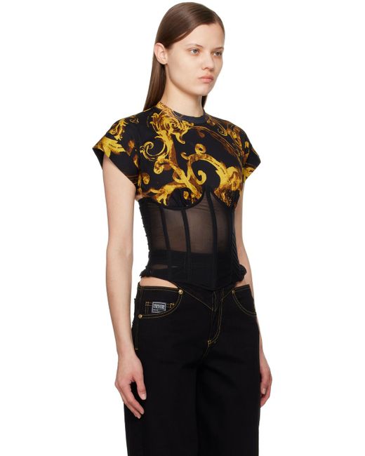 T-shirt noir et doré à motif watercolor couture Versace en coloris Black