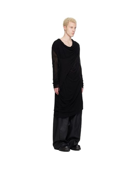 Julius Black Drop Neck Drape T-Shirt for men