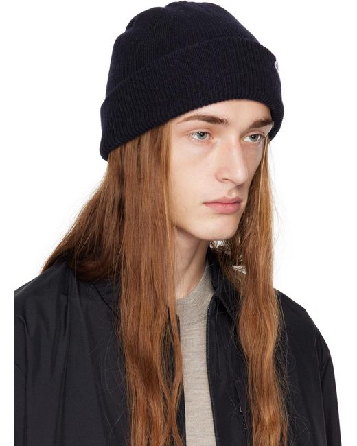 Norse Projects Black Navy Rib Beanie for men