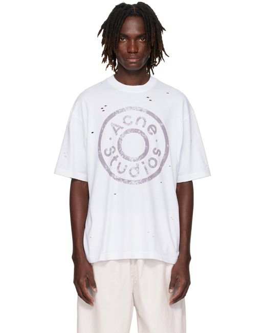 メンズ Acne ホワイト ディストレス Tシャツ White