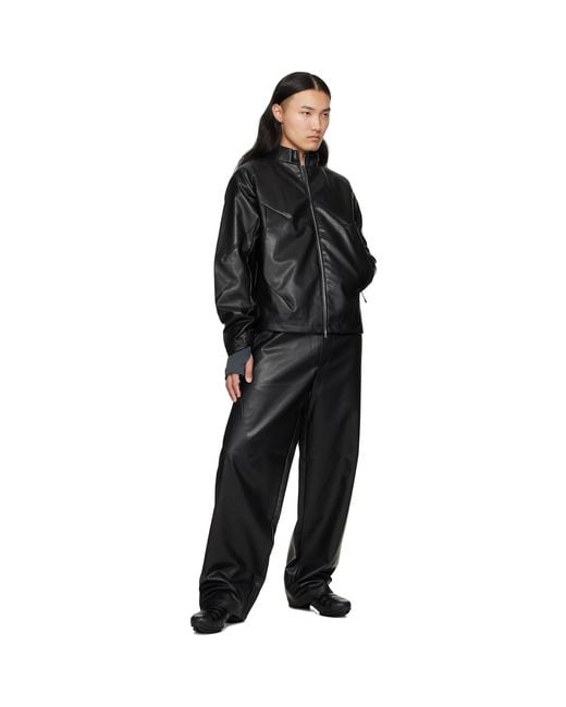 J EONGL I Black Ssense Exclusive Cicada Faux-Leather Trousers for men