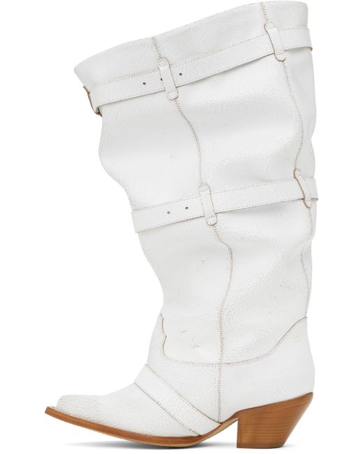 R13 White Buckled-Up Slouch Cowboy Boots