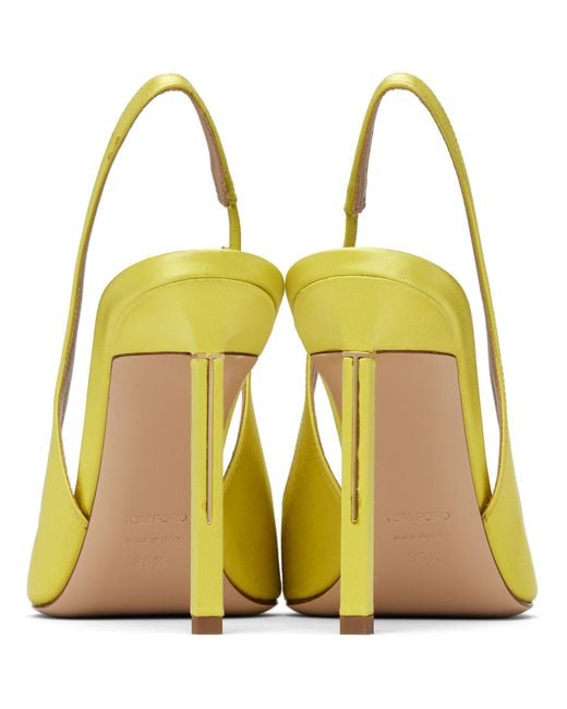 Tom Ford Yellow Satin T Slingback Heels