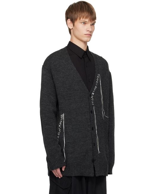 Yohji Yamamoto Black Plain Stitch Embroidery V Neck Cardigan for men