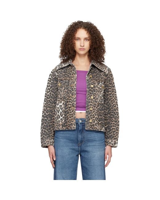 Ganni Black Leopard Denim Jacket