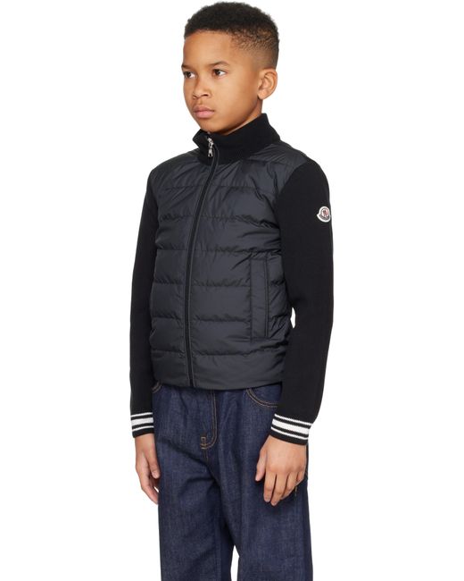 Moncler ジュニア｜ブラック パネル ダウン カーディガン Black