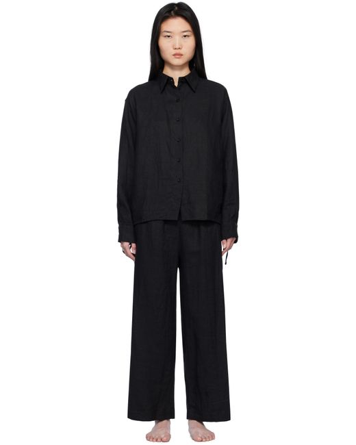 Deiji Studios Black Tie Split Pyjama Set