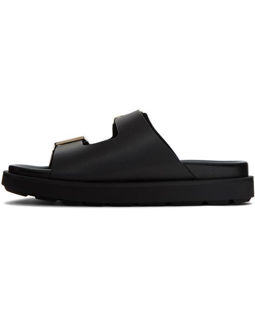 Ferragamo Black Double-buckle Slip-on Sandals
