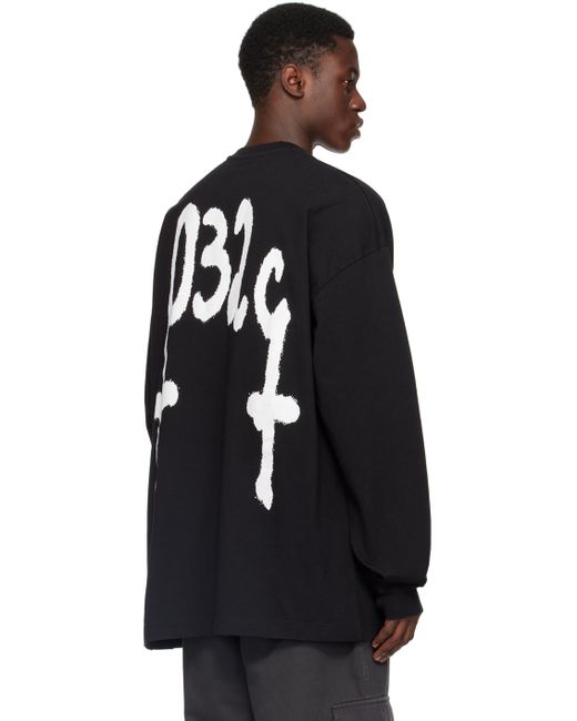 032c Black Print Long Sleeve T-Shirt for men