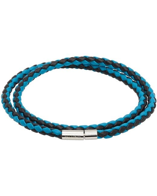 HUGO Blue & Black Double-wrap Two-tone Leather Bracelet for men