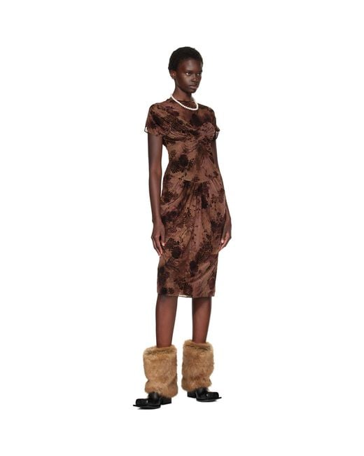 Anna Sui Brown Dahlia Tulle Knit Midi Dress