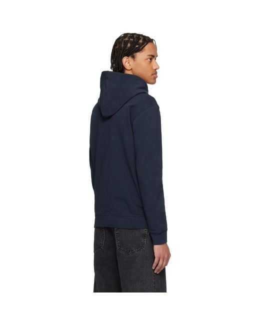 Boss Blue Cotton Terry Logo-Patch Hoodie for men