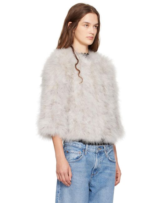 Yves Salomon White Cropped Feather Jacket Silk Lining