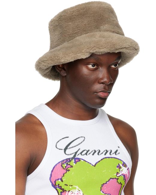 Ganni Green Taupe Fluffy Tech Bucket Hat for men