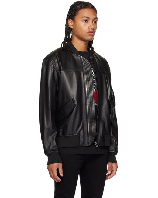 PS by Paul Smith Black Zip Leather Bomber Jacket for men