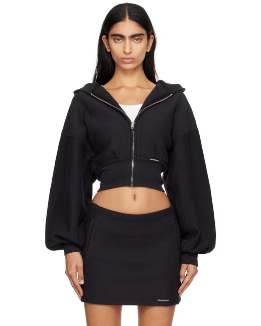 T By Alexander Wang Black Cropped Zip Hoodie