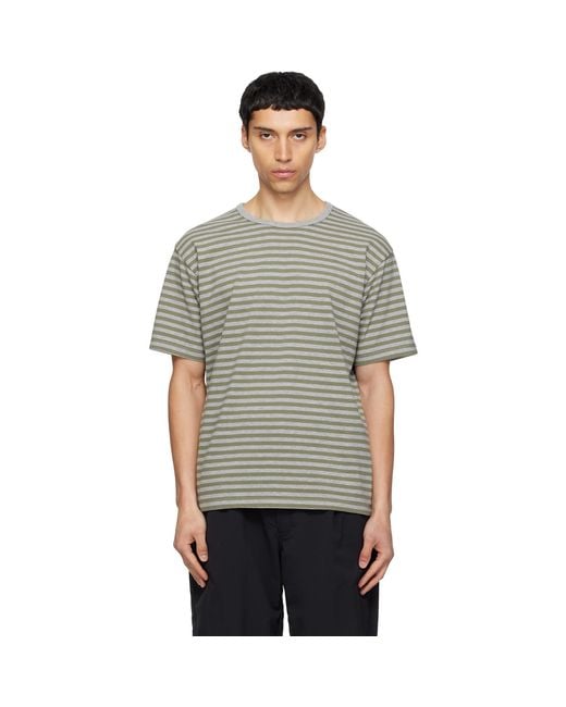 Nanamica Gray Khaki & Coolmax Stripe Jersey T-Shirt for men