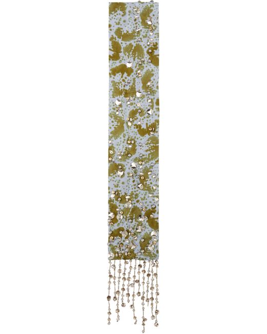 Dries Van Noten Black Khaki Embroidered Silk Scarf
